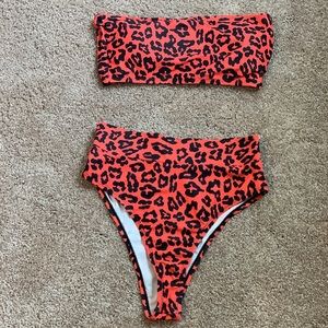 Cheetah print two piece with high waisted bottoms